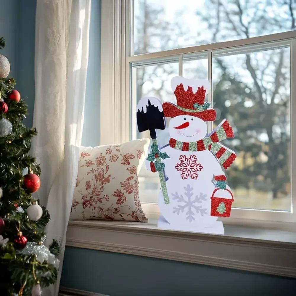 Winter Wooden Snowman Sign, Xmas Snowman Table Decoration
